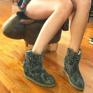 Ash Italia Real Shearling Camo Suede Booties